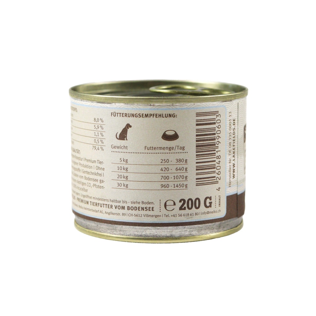 Hundefutter Lakefields Lamm, 6 x 200 g